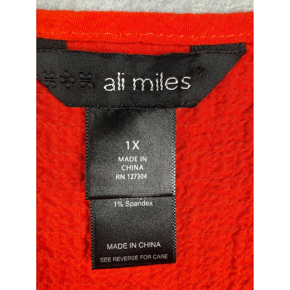 Ali Miles Blouse Womens 1X Orange Crinkle Button Accent Tunic Top Artsy Mature - Picture 3 of 9